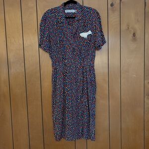 Vintage MS Chaus 80s 90s Rayon Geometric Wrap Dress Cinched Waist